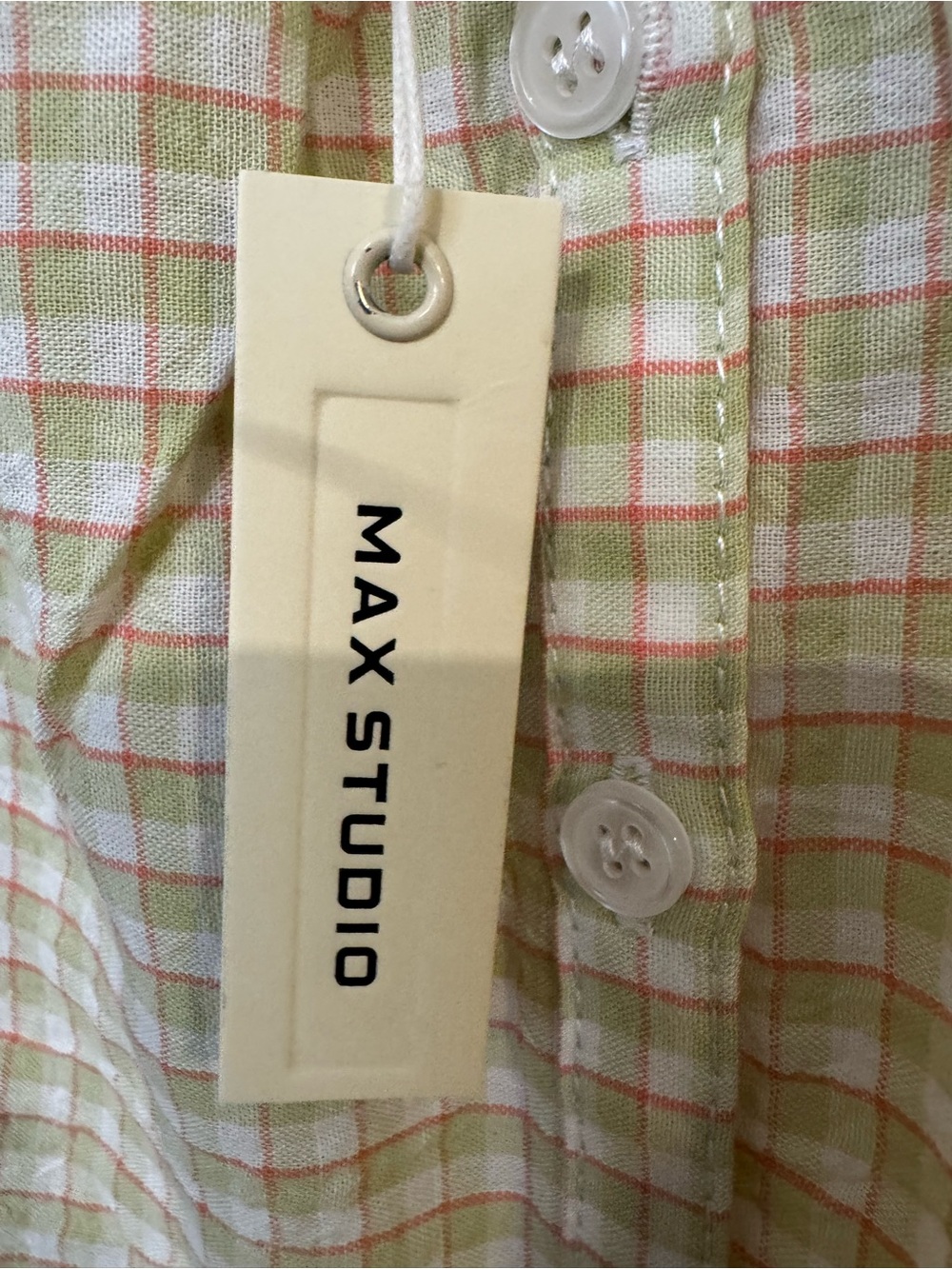 Max Studio NWT Cotton Plaid Peasant Blouse Green Balloon Sleeve Medium M - Picture 8 of 10
